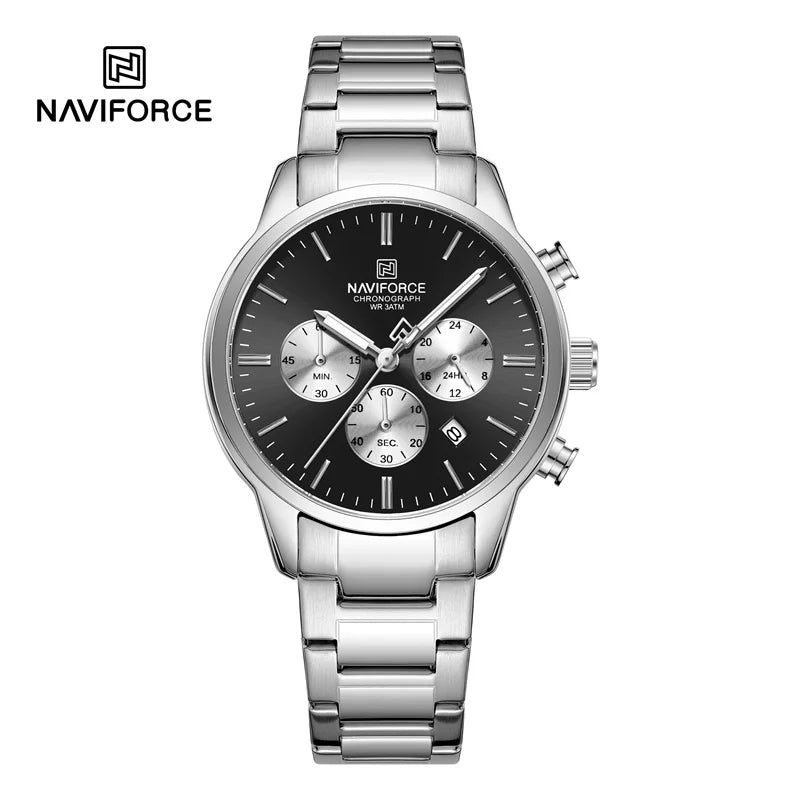 Montre Homme NAVIFORCE Quartz Calendrier Étanche 3ATM Affichage de la Date Bracelet en Acier Montre-Bracelet de Luxe Sport à la Mode NF8076