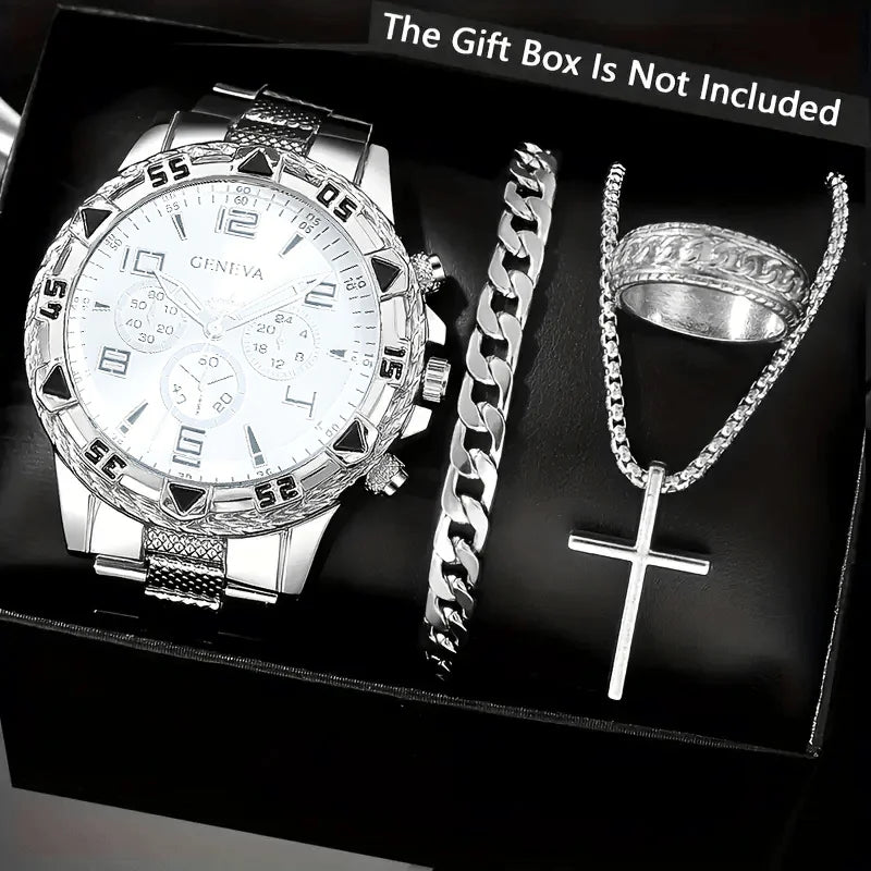 Ensemble de Montres Classiques pour Homme, Montres à Cadran Rond en Quartz avec Bracelet en Acier Inoxydable pour Homme, Choix de Cadeau Idéal