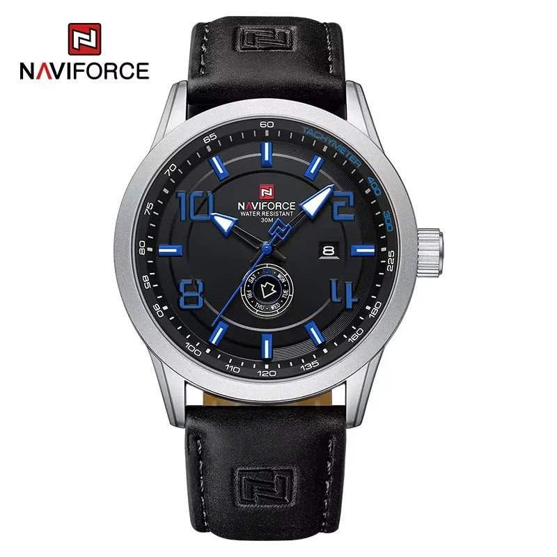 Montre-bracelet décontractée tendance NAVIFORCE pour homme, montre militaire de sport étanche avec bracelet en cuir, mouvement à quartz, calendrier