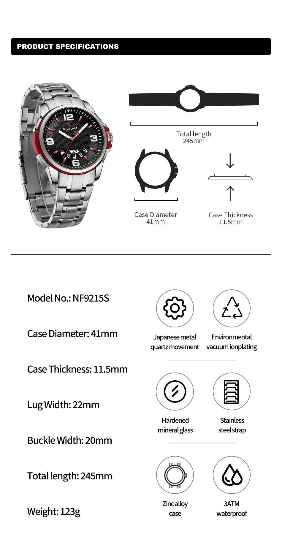 Montre-bracelet à quartz décontractée pour hommes, marque NAVIFORCE, en acier inoxydable, style affaires, étanche et lumineuse, Relogio