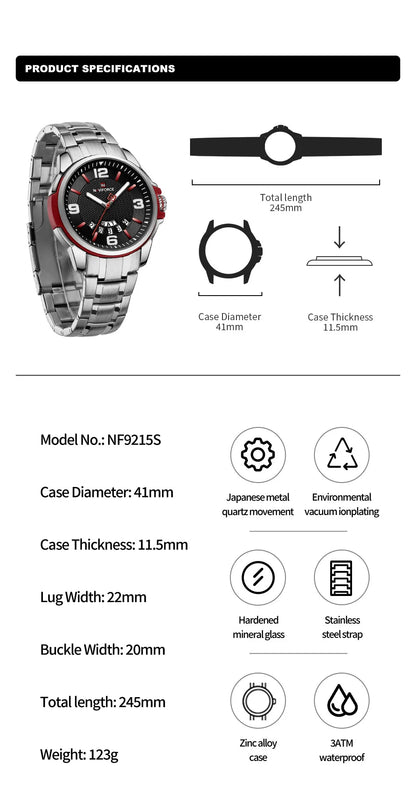 Montre-bracelet à quartz décontractée pour hommes, marque NAVIFORCE, en acier inoxydable, style affaires, étanche et lumineuse, Relogio