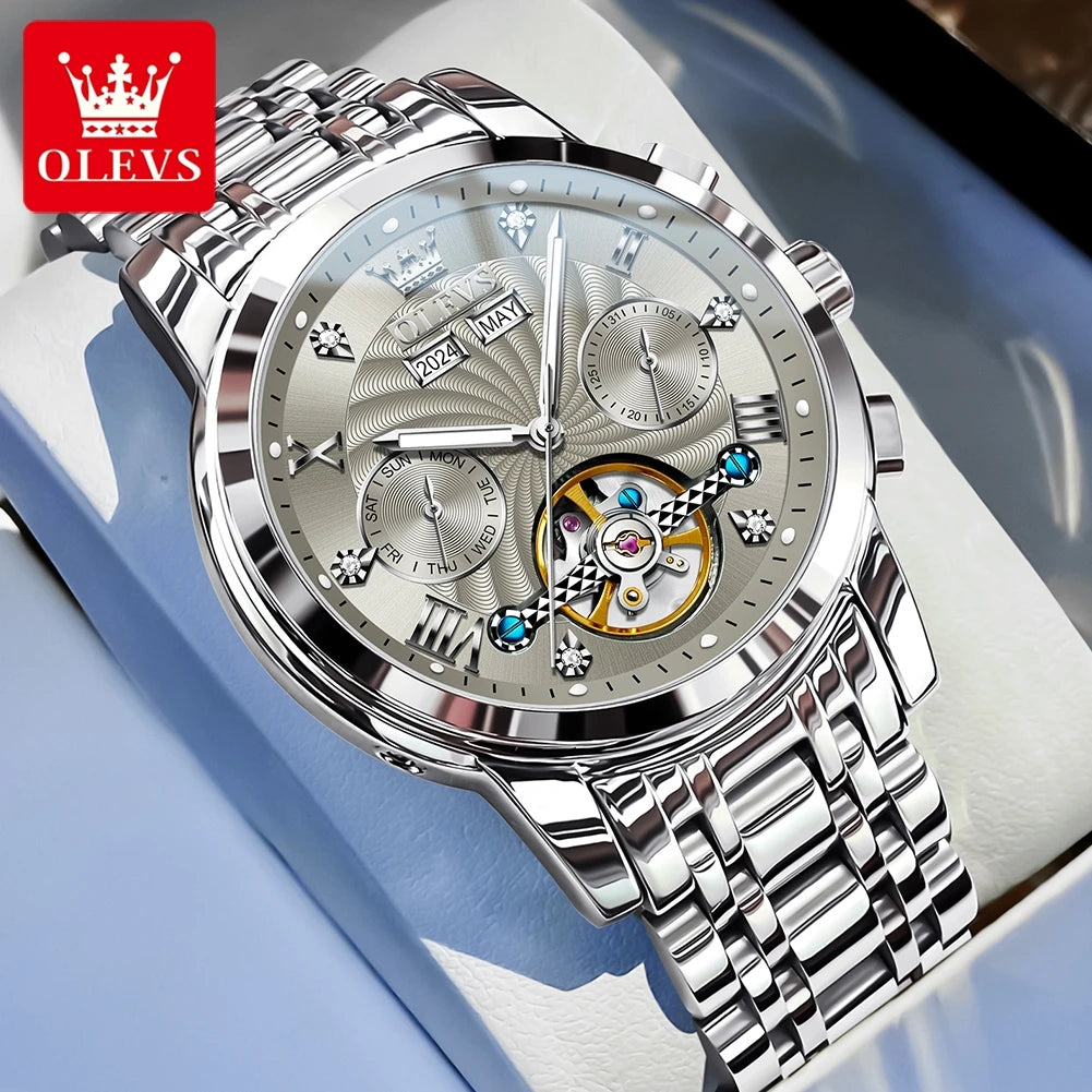OLEVS 7088 Montre Homme de Luxe Originale Chronographe Date Acier Inoxydable Étanche Montre Mécanique pour Hommes NOUVEAU