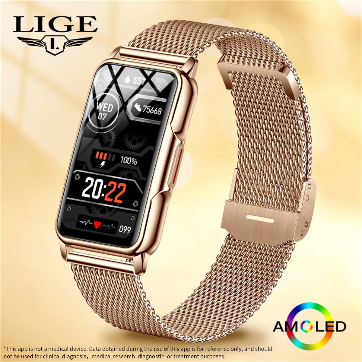 Montre intelligente LIGE pour hommes et femmes, bracelet intelligent de fitness, moniteur de fréquence cardiaque et de tension artérielle, étanche, appels Bluetooth