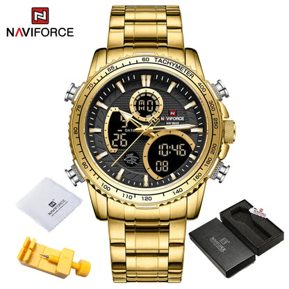 NAVIFORCE Montre Homme Tendance Marque de Luxe Sport Chronographe à Quartz Étanche Militaire en Acier Inoxydable