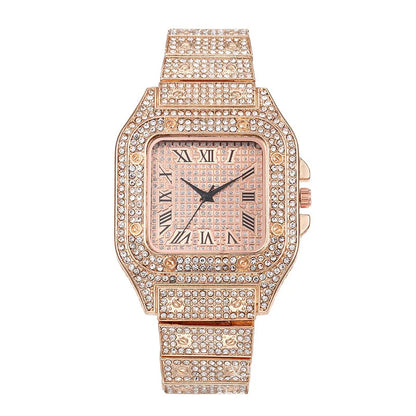 Montre de luxe pour hommes, bracelet élégant en alliage, montre à quartz, date, diamant, or, style Hip Hop Montre Homme
