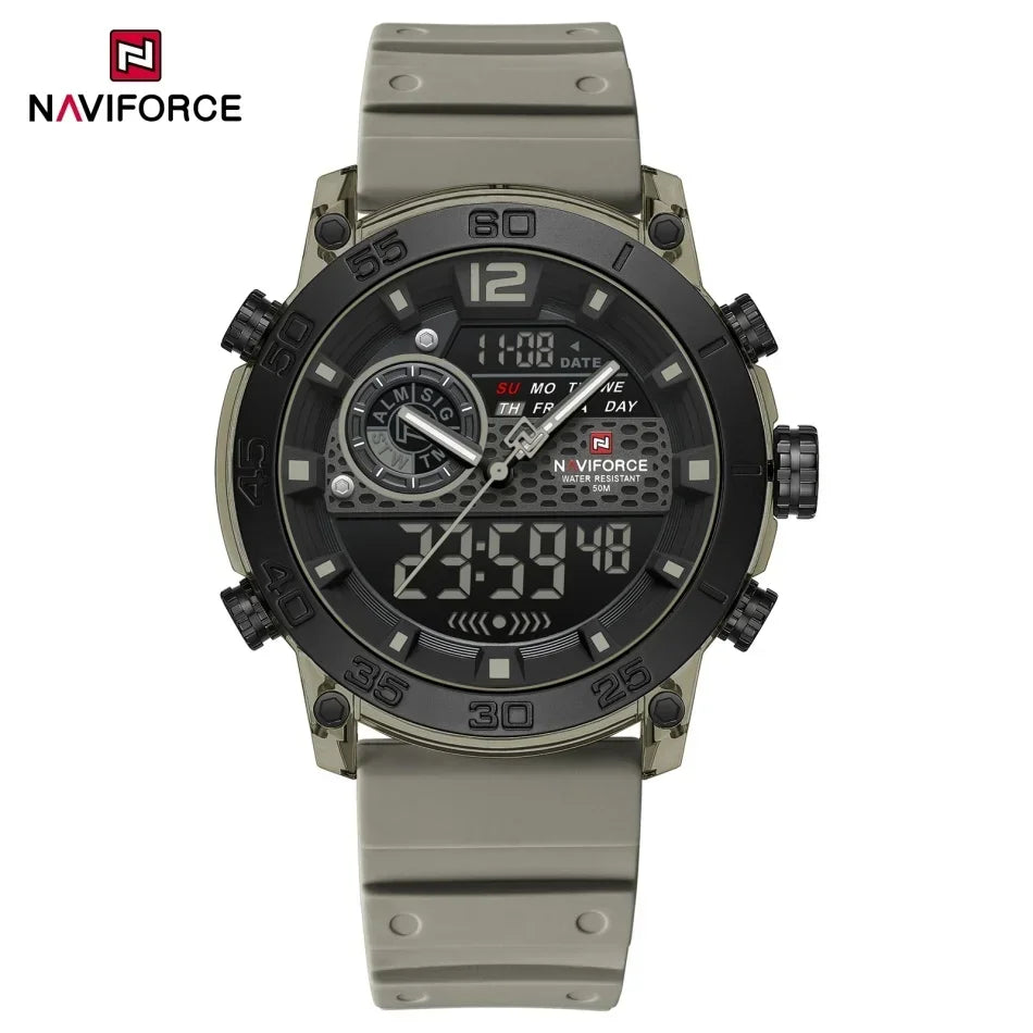 NAVIFORCE Nouvelle Montre-bracelet de Sport Multifonctionnelle pour Hommes, Légère, à Quartz, avec Chronomètre, Double Affichage de l'Heure et Lumière Nocturne, pour Garçons