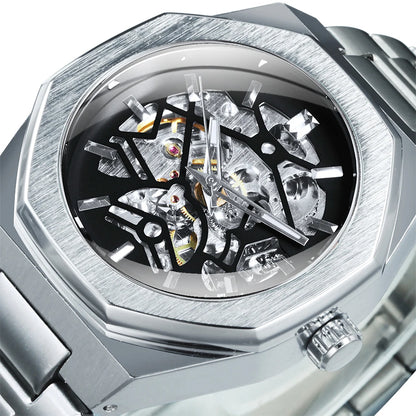 Forsining Montres mécaniques classiques Aiguilles lumineuses Squelette irrégulier Montre automatique d'affaires pour hommes Bracelet en acier inoxydable