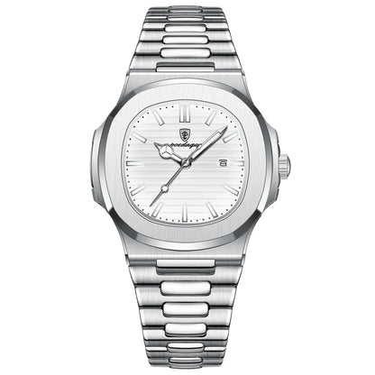 Montre-bracelet de luxe carrée POEDAGAR pour homme, étanche, lumineuse, date, en acier inoxydable, montre à quartz pour homme d'affaires et de sport