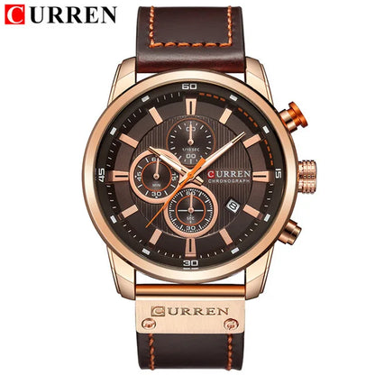 CURREN 8291 Montre Bracelet Homme Quartz Chronographe Cuir Décontracté Militaire Sport Mode Gentleman