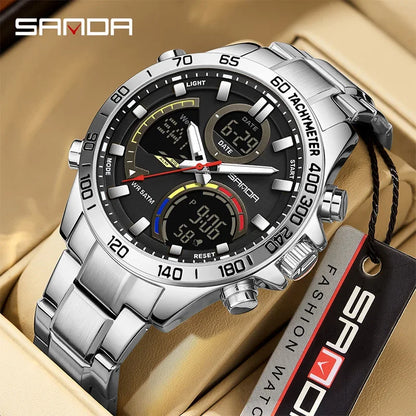 SANDA Dual Display Dual Movement Stainless Steel Watch