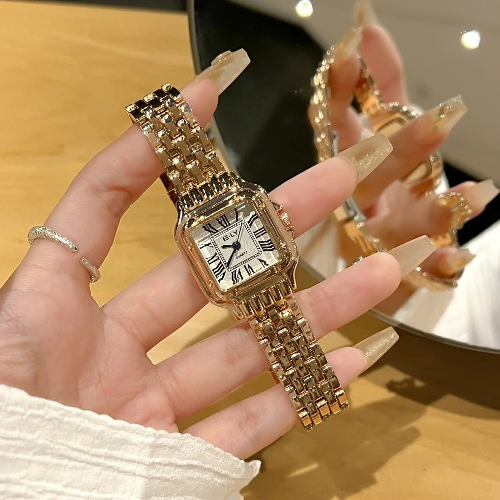 Nouvelles montres pour femmes, marque de luxe légère, affaires, or, acier inoxydable, mode féminine, montres à quartz, bracelet de montre pour femmes