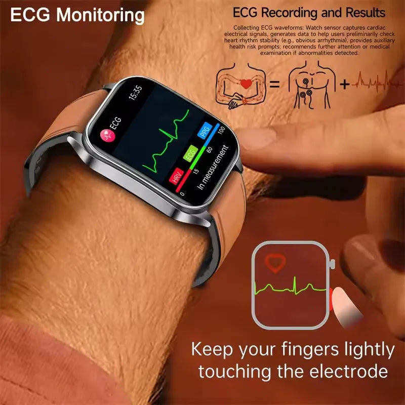 Montre Intelligente de Santé 2026 Thérapie Laser Réduction des Trois Hyper (Tension, Glycémie, Lipides) Oxygène Sanguin Pression Acide Urique ECG Montre Connectée pour Homme