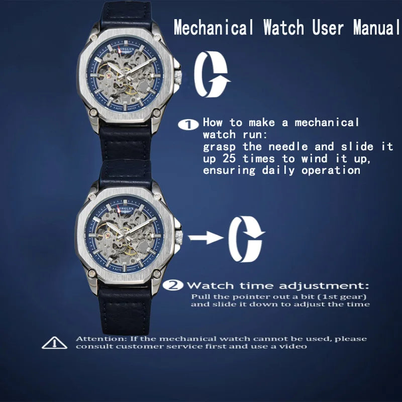 Men automatic watch waterproof sport skeleton mechanical watches outdoors fashion leather mens watch boyfriend gift