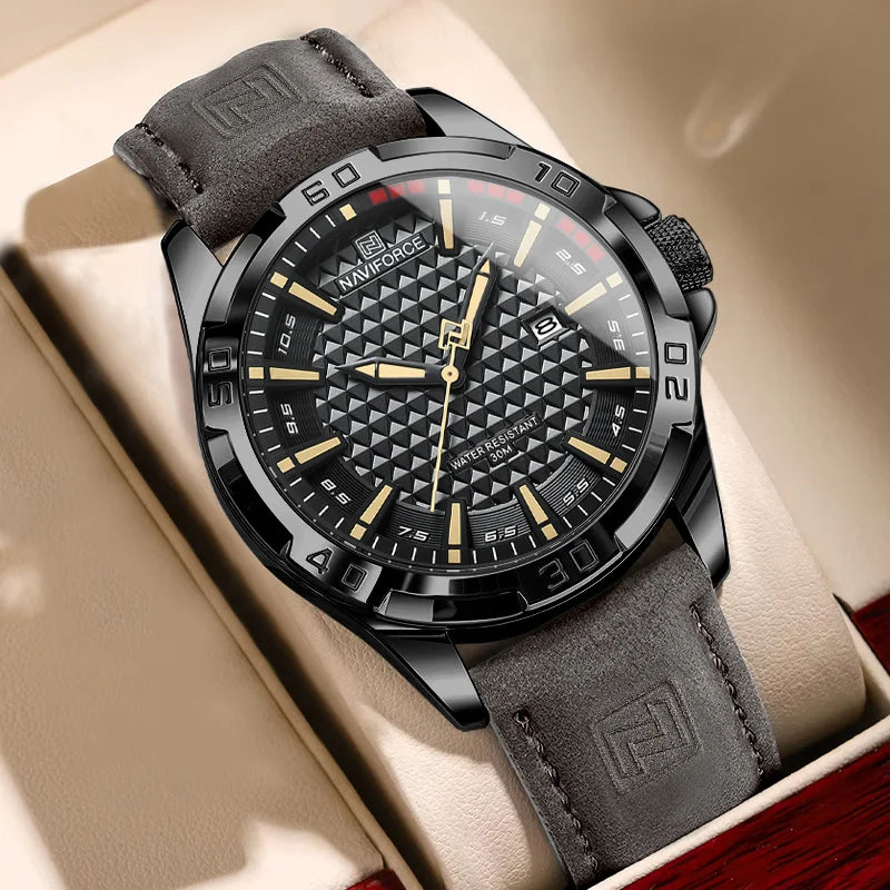 Montre-bracelet à quartz décontractée NAVIFORCE pour homme, style militaire, avec calendrier, étanche, en cuir, pour homme d'affaires, Relogio Masculino
