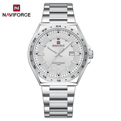 Montres de sport étanches NAVIFORCE 3 ATM pour hommes - Montre-bracelet à quartz de luxe en acier inoxydable avec affichage lumineux de la date