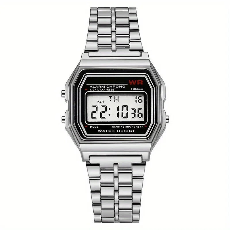 F91W Montre Bande Acier Non Étanche pour Femmes, Hommes, Horloge Professionnelle, Montre Sport Numérique LED Multifonctionnelle, Horloge Électronique