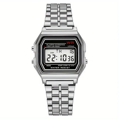 F91W Montre Bande Acier Non Étanche pour Femmes, Hommes, Horloge Professionnelle, Montre Sport Numérique LED Multifonctionnelle, Horloge Électronique