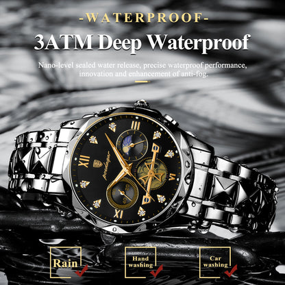 POEDAGAR Montre-bracelet homme de haute qualité en acier inoxydable, chronographe, pour affaires, étanche, lumineuse, à quartz