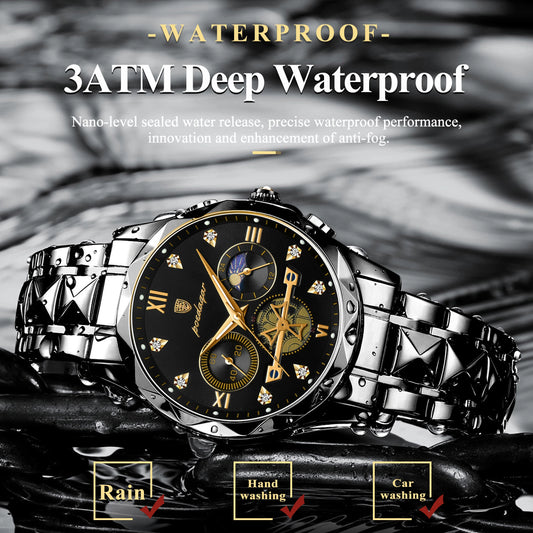 POEDAGAR Chronograph Stainless Steel Business Watch
