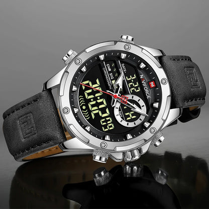 Montres militaires NAVIFORCE pour hommes Montre-bracelet de sport tendance chronographe alarme étanche à quartz grande horloge numérique pour hommes