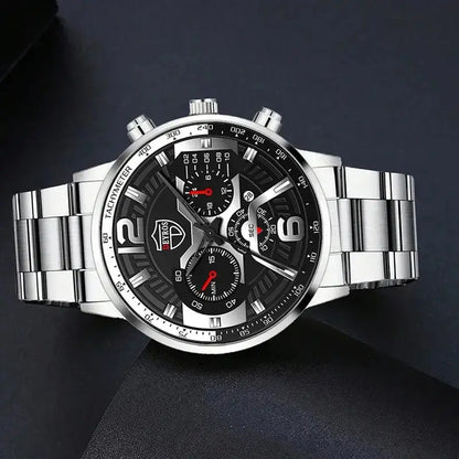 Ensemble 5 pièces DEYROS Montres tendance pour hommes avec calendrier Montres-bracelets à quartz en acier inoxydable pour hommes d'affaires Montre décontractée avec collier et bracelet