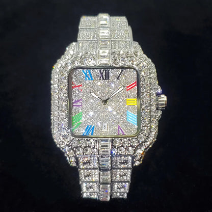 Montre de luxe en diamant 2025 pour homme, à la mode, avec chiffres colorés, style hip-hop, bijoux bling-bling, Reloj Hombre pour fête