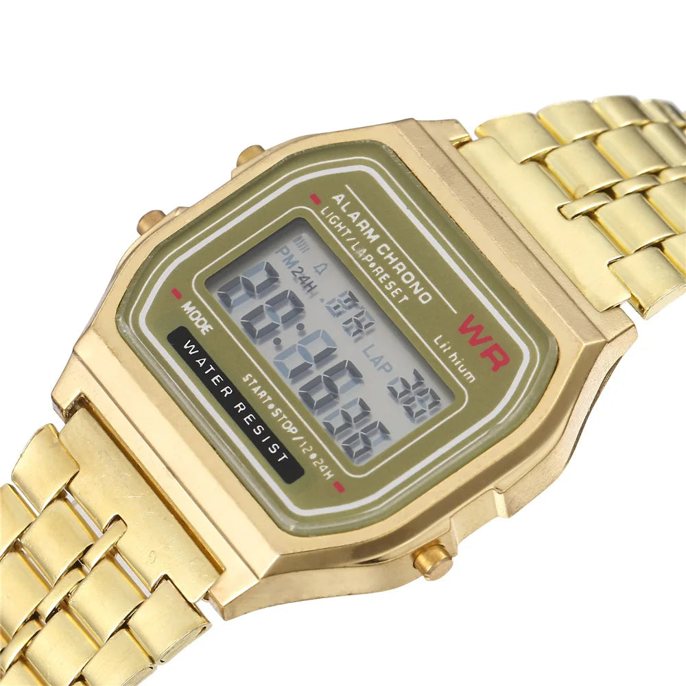Femmes Hommes Unisexe Montre Or Argent Noir Vintage LED Numérique Sport Militaire Montres Bracelets Électronique Numérique Cadeau Présent Homme