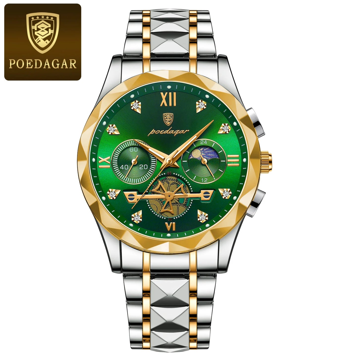 POEDAGAR Montre-bracelet homme de haute qualité en acier inoxydable, chronographe, pour affaires, étanche, lumineuse, à quartz
