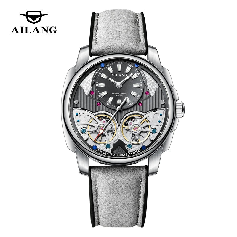 AILANG Double Tourbillon Series Luxury Mechanical Watch for Men Fashion Leather Strap Waterproof Automatic Skeleton Watches Mens