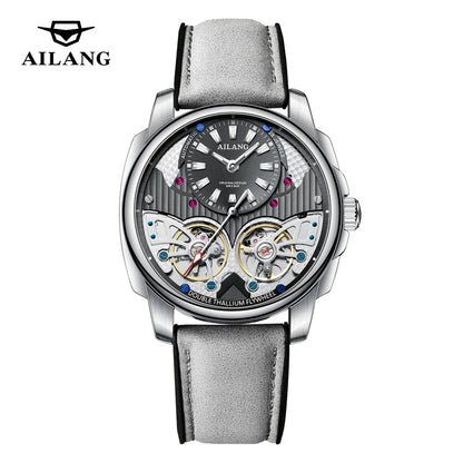 AILANG Double Tourbillon Series Luxury Mechanical Watch for Men Fashion Leather Strap Waterproof Automatic Skeleton Watches Mens
