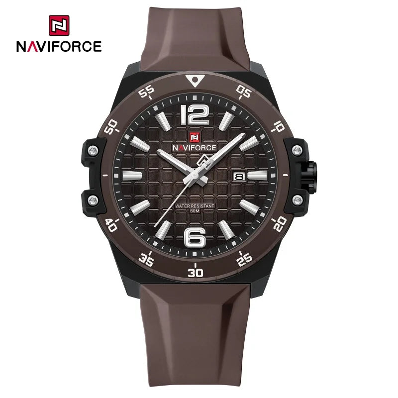 Montre de mode NAVIFORCE pour hommes avec bracelet en silicone Mouvement à quartz Montre élégante pour hommes Classique Étanche 5ATM Montres pour hommes