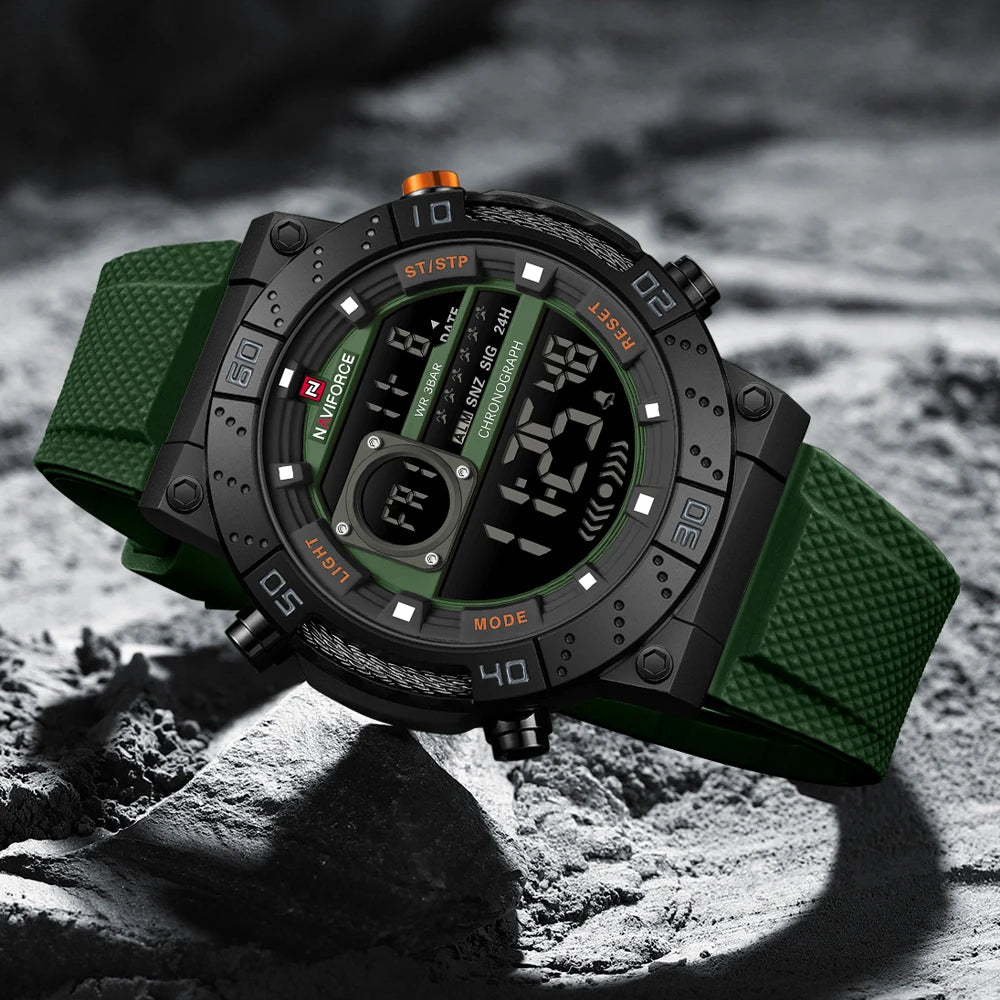 NAVIFORCE – Montres militaires pour hommes, à quartz numérique, en silicone, chronographe, étanche, avec affichage de la date