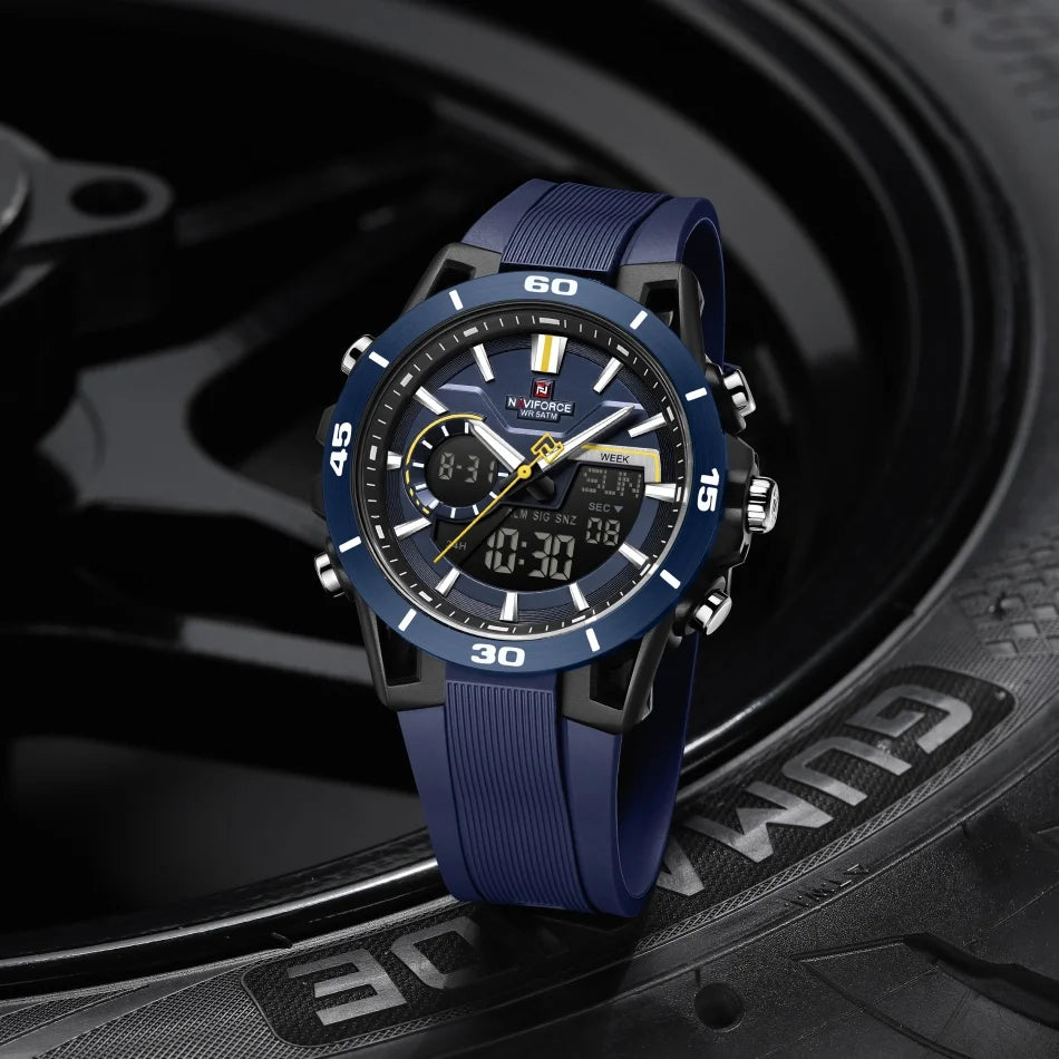 Montre NAVIFORCE Homme Étanche 5ATM Double Fuseau Horaire Mode Sport Compte à rebours Alarme Chronographe Montre-bracelet Homme Chronographe Réveil