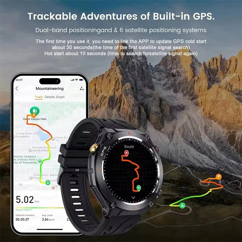 2026 New Military Outdoor Sports Smart Watch Men P68 Waterproof Built-in GPS Compass 650mAh Battery Bluetooth Call Smar twatch