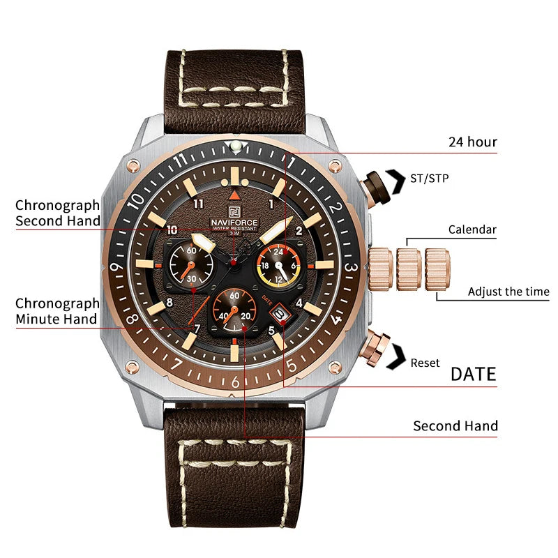 NAVIFORCE NF8057 Chronograph 24-Hour Date Display Watch