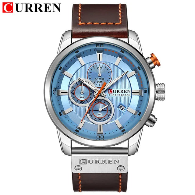 CURREN 8291 Montre Bracelet Homme Quartz Chronographe Cuir Décontracté Militaire Sport Mode Gentleman