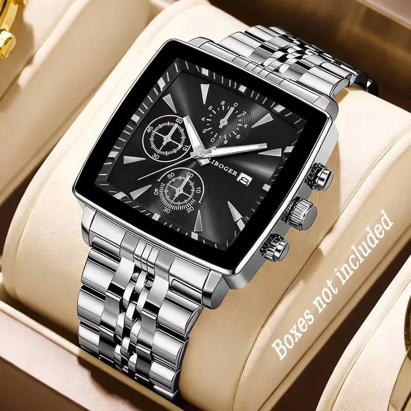 Montre-bracelet à Quartz de Luxe pour Homme avec Cadran Carré, Montre d'affaires à la Mode en Acier Inoxydable avec Calendrier Reloj Hombre (Sans boîte)
