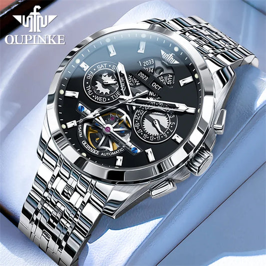 OUPINKE 3251 Auto Date Mechanical Watch for Men Hollowed Skeleton Luxury Automatic Hand Clock Top Brand Waterproof Man Watch Hot