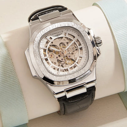 Men automatic watch waterproof outdoors simple luxury mechanical watches wholesale skeleton leather leisure mens watch gift