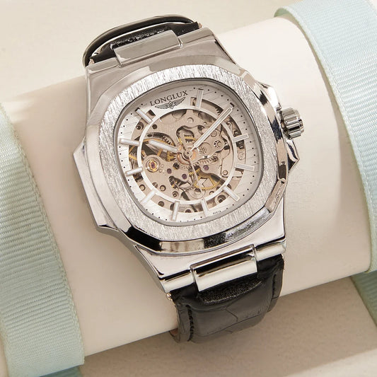 Men automatic watch waterproof outdoors simple luxury mechanical watches wholesale skeleton leather leisure mens watch gift