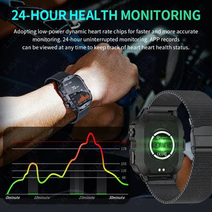 Montre Intelligente Homme Militaire Extérieur Sport Santé Moniteur Appel Bluetooth Assistant Vocal Étanche Pour Android IOS Montre Connectée