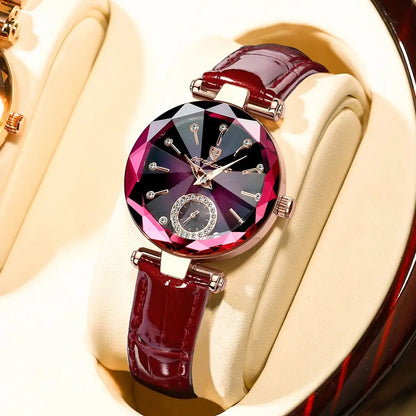 POEDAGAR Montres Exquises et Élégantes pour Femmes Étanche Cuir Haute Qualité Originale Montre Femme Quartz Montre-bracelet Dame