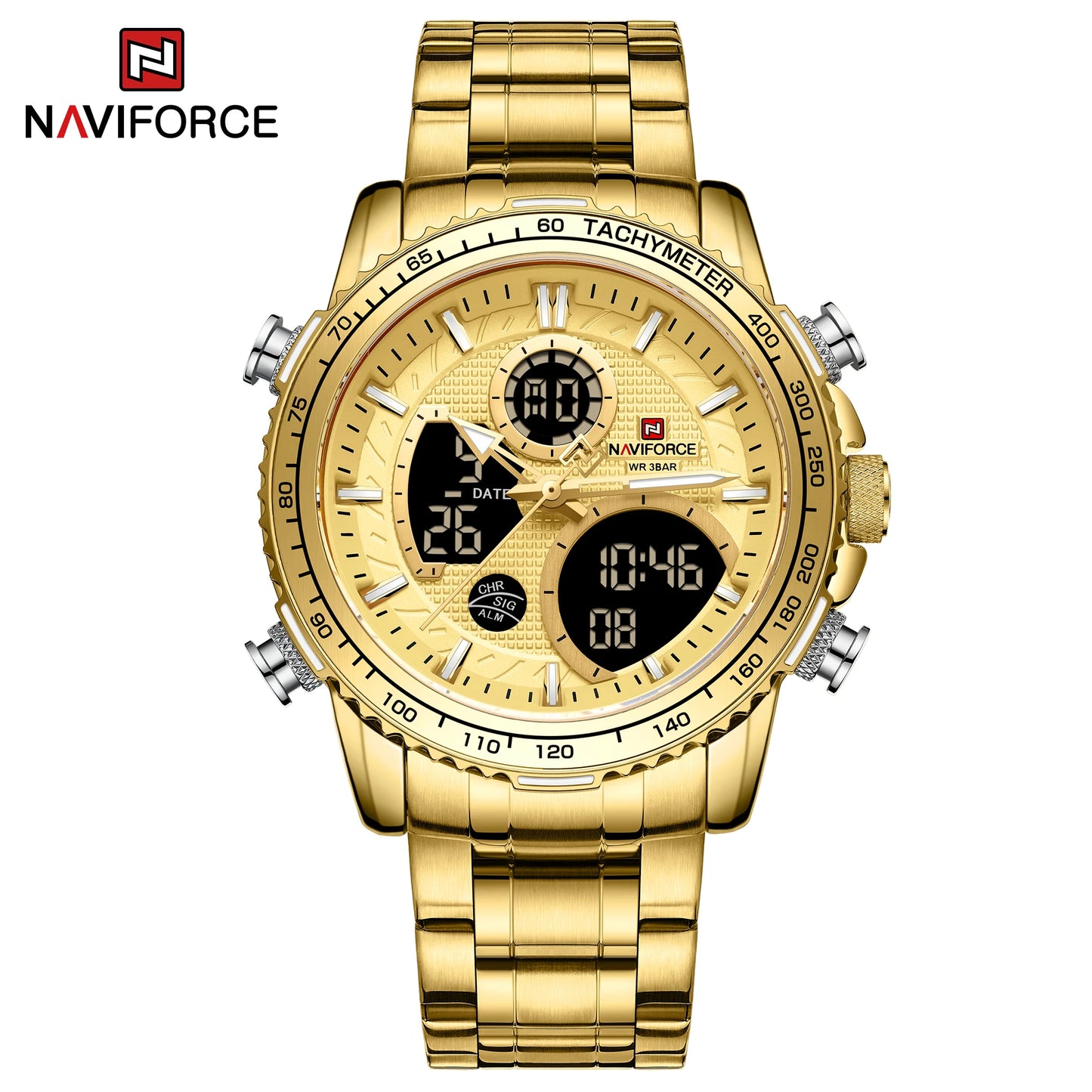 NAVIFORCE Montre Homme Tendance Marque de Luxe Sport Chronographe à Quartz Étanche Militaire en Acier Inoxydable