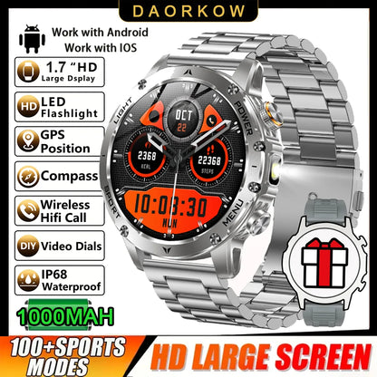 Montre Intelligente de Sport Extérieur GPS 2025 Hommes Écran AMOLED NFC Lampe de Poche Fréquence Cardiaque Étanche Appel Bluetooth 1000mAh SmartWatch