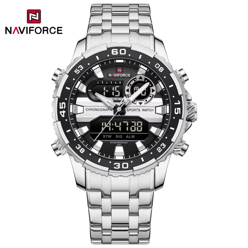 Montres Homme NAVIFORCE Original Tendance Marque LCD Affichage Analogique Numérique Quartz Homme Horloge 30m Étanche Lumineuse Montre-Bracelet Homme