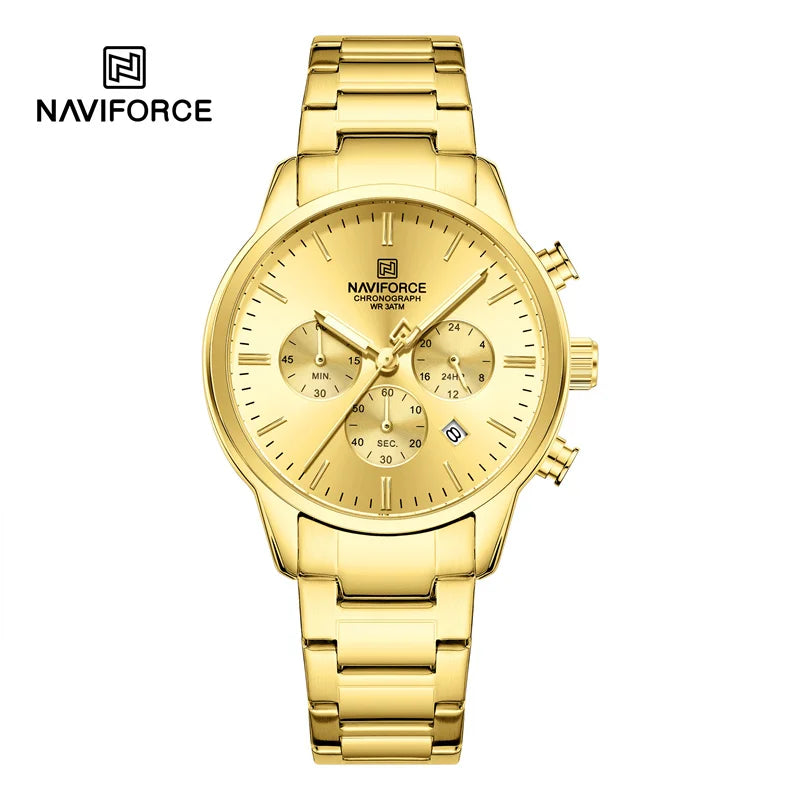 Montre Homme NAVIFORCE Quartz Calendrier Étanche 3ATM Affichage de la Date Bracelet en Acier Montre-Bracelet de Luxe Sport à la Mode NF8076