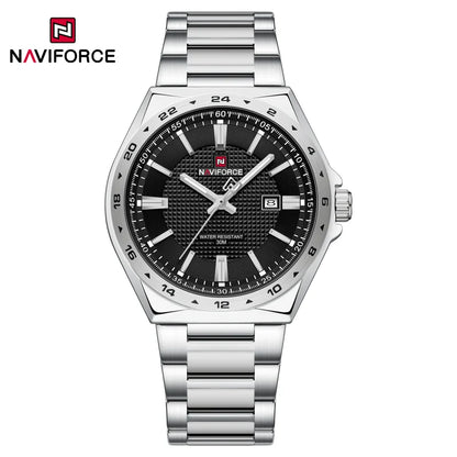Montres de sport étanches NAVIFORCE 3 ATM pour hommes - Montre-bracelet à quartz de luxe en acier inoxydable avec affichage lumineux de la date