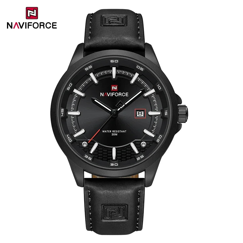 NAVIFORCE Nouvelle collection de montres pour hommes en cuir véritable confortable, mouvement japonais, date, étanche, cadeaux pour homme 2025