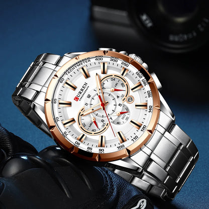 Montre Homme CURREN Business Montre de Luxe en Acier Inoxydable Chronographe Armée Militaire Montres à Quartz