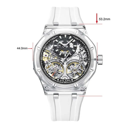 Double Tourbillon Design Luxury Men's Watch Yellow Transparent Case Rubber Fashion Style Leisure Automatic Mechanical Watch Men